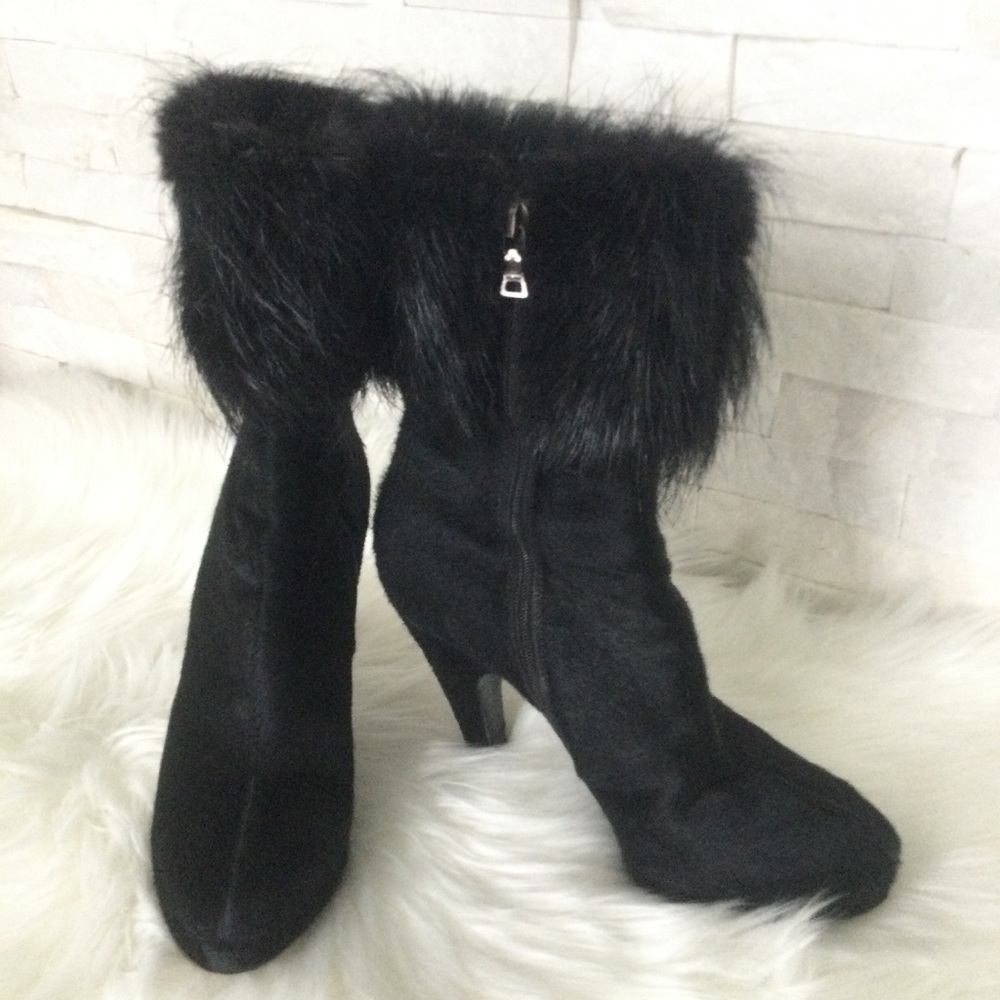 Prada Fur-Trimmed Black High-heeled Booties